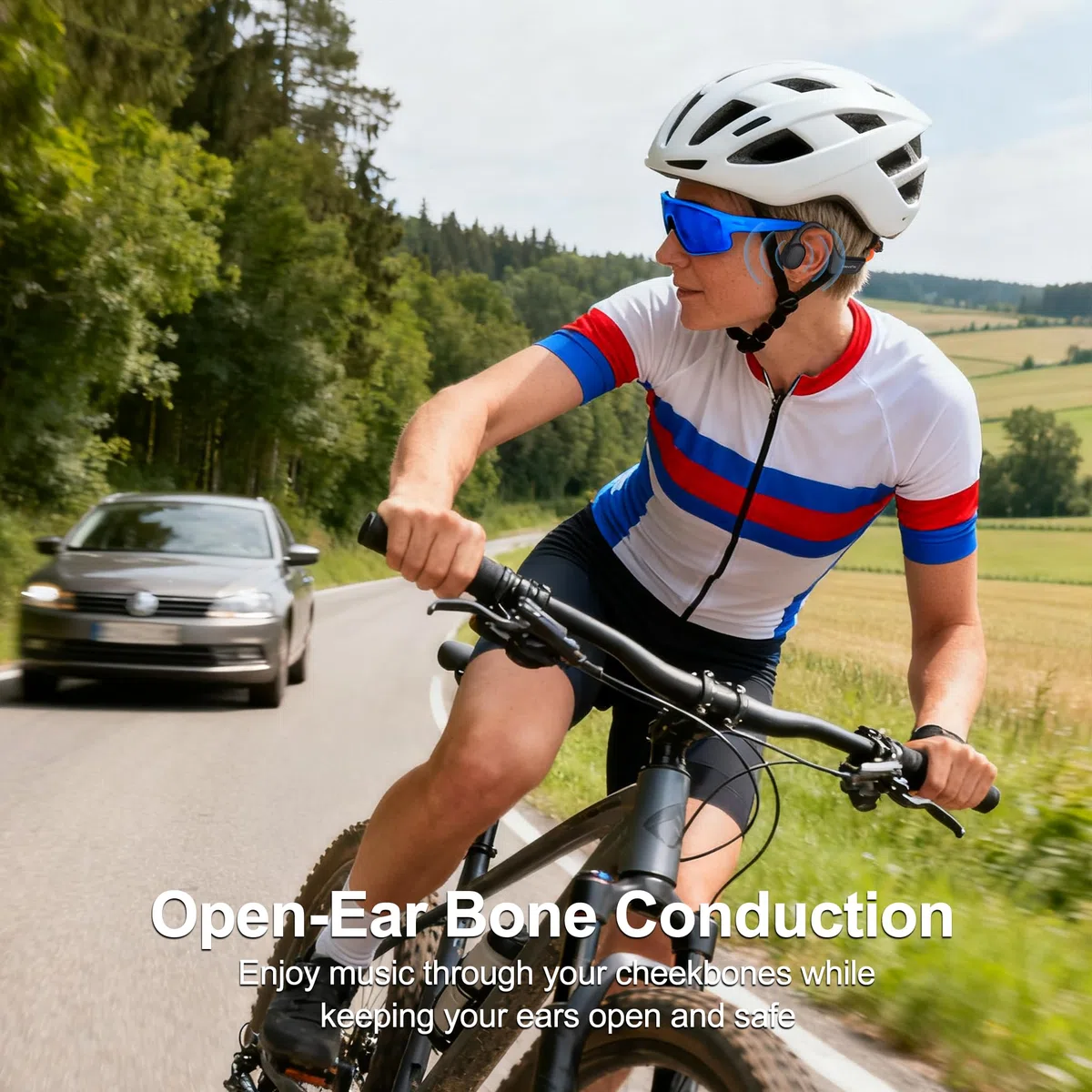 Cuffie a conduzione ossea, IPX7, impermeabili, wireless, Bluetooth, auricolari aperti, Bluetooth 5.3, microfono integrato, 10 ore di riproduzione per corsa, ciclismo, escursionismo