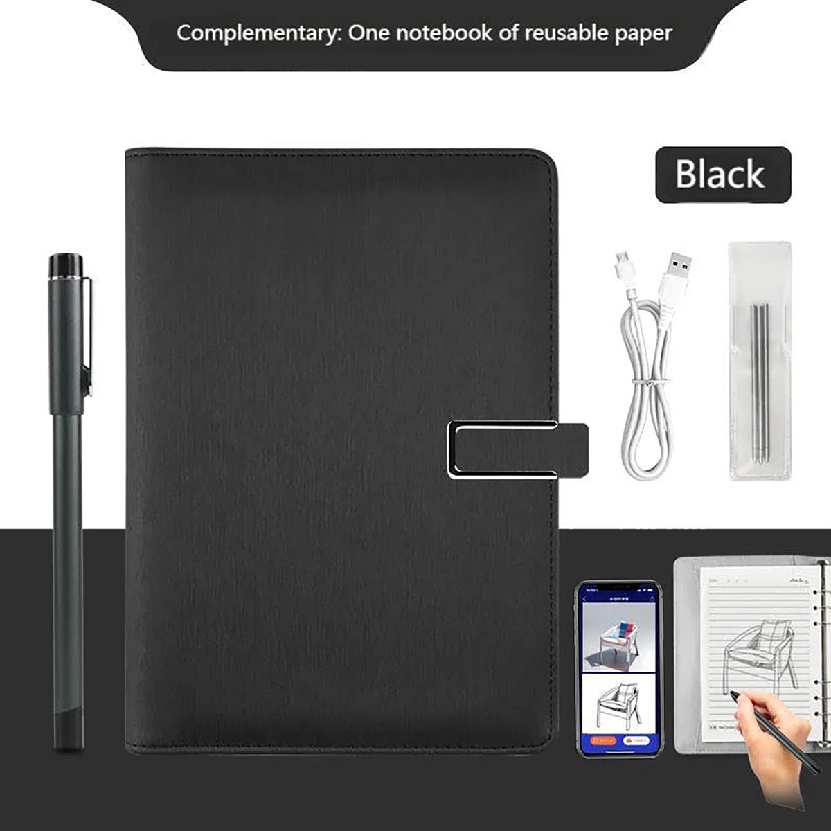 Penna Digitale a Sincronizzazione in Tempo Reale, Convertitore di Scrittura a Mano in Testo sul Telefono, Penna Intelligente Controllata a Voce per Note e Disegno Gray-Black