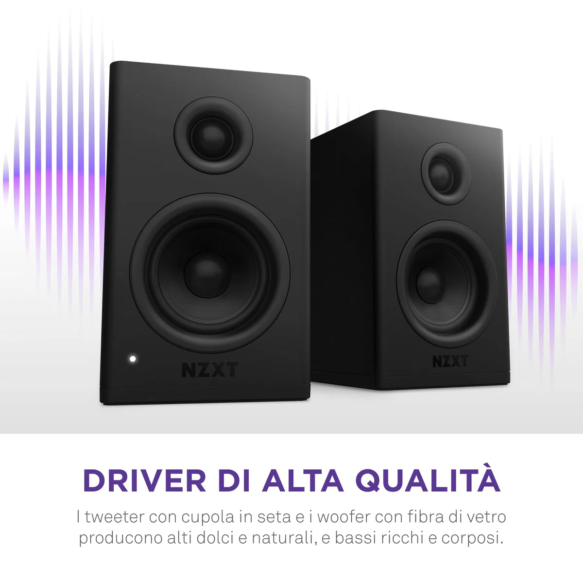 NZXT Relay Altoparlanti da scrivania per PC - AP-SPKB2-EU - Gamma sonora completa - 80 Watt - High Dynamic Range - Tweeter con cupola in seta - Woofer con fibra di vetro - Neri