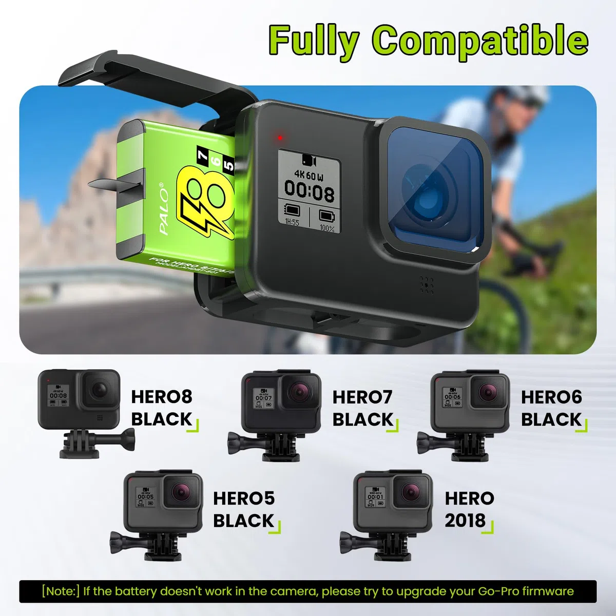 2 batterie 1800mAh per Hero 8/7/6/5 Black – 3,85 V/Li-Ion di ricambio compatibile con Hero 8 7 6 5 Black, AHDBT801, AHDBT-701, AHDBT-501, AABAT-001