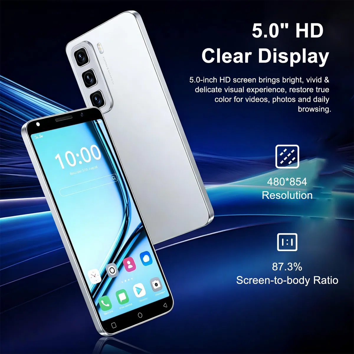 J24Ultra Telefoni Cellulari, 5.0'' Dual SIM Doppia Fotocamera, 16GB ROM Espansione 128GB, Android 9.0, Face ID/WiFi/GPS 3G Cellulare (Blu)