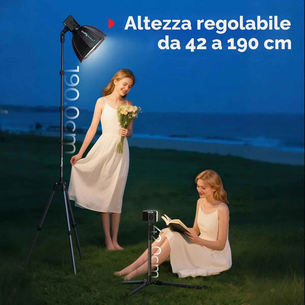 SMALLRIG Supporto per Luci da 74,8"/190 cm, Treppiede Compatto per Torce, Luce ad Anello, Luci Video LED/RGB, Luce COB, Supporto per Illuminazione Pieghevole e Regolabile, Dimensioni 16,9"/43 cm -5475
