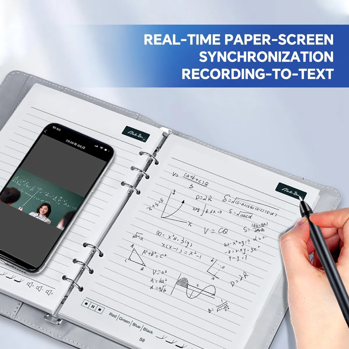 Penna Digitale a Sincronizzazione in Tempo Reale, Convertitore di Scrittura a Mano in Testo sul Telefono, Penna Intelligente Controllata a Voce per Note e Disegno Gray-Black