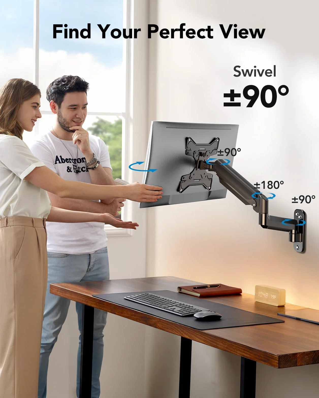 HUANUO Supporto da Parete per Schermi Ultra-Large da 24"-35", Supporto per Schermo PC da Parete a Movimento Completo, Supporto da Parete per Monitor, VESA 75/100/200mm, Capacità di Carico