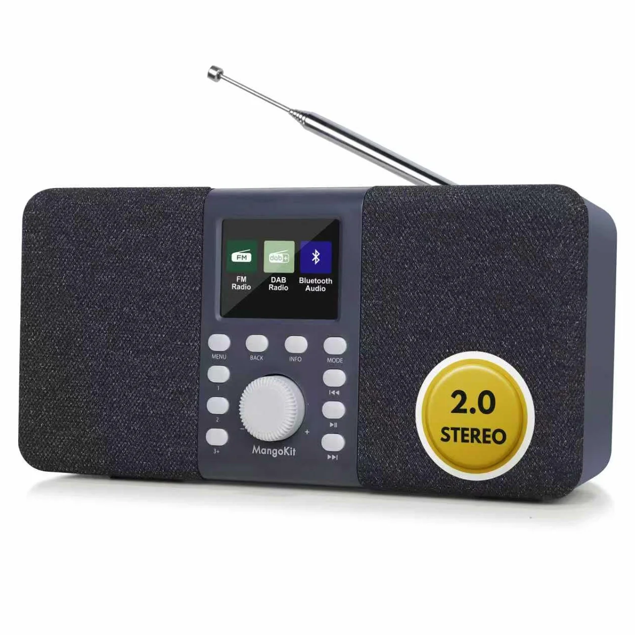 MD5 DAB stereo con altoparlante Bluetooth,digitale DAB+,radio FM da alimentata a rete e a batteria,display a colori,40stazioni preimpostate,sveglia e orologio,Snooze,porta cuffie-grigio scuro