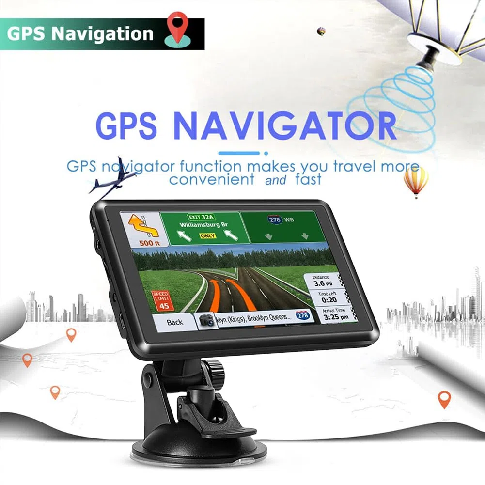 Navigatore Satellitare per Auto, 5 Pollici Touch Screen HD, GPS Portatile, Trasmettitore FM, Monitor 256 MB + 8 G, Promemoria Vocale, Mini USB