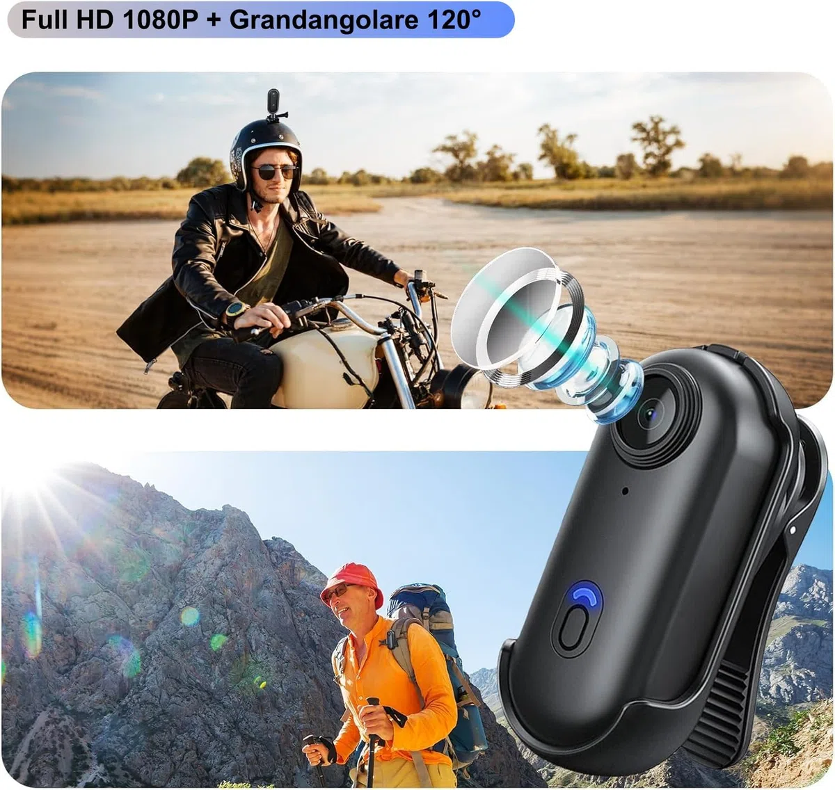 TKMARS Mini Action Cam WiFi 1080P Full HD, Action Cam Moto Impermeabile 30M con Supporto Magnetico, 120° Grandangolo, App Controllo, per Moto/Bici/Subacqueo/Sport Estremi (Nero)