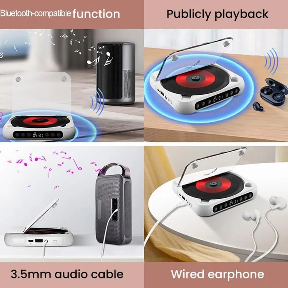 Lettore CD Portatile Wireless e Cablato Audio Alta Fedeltà tegrata per Musica in Leggero 13cm(pink)