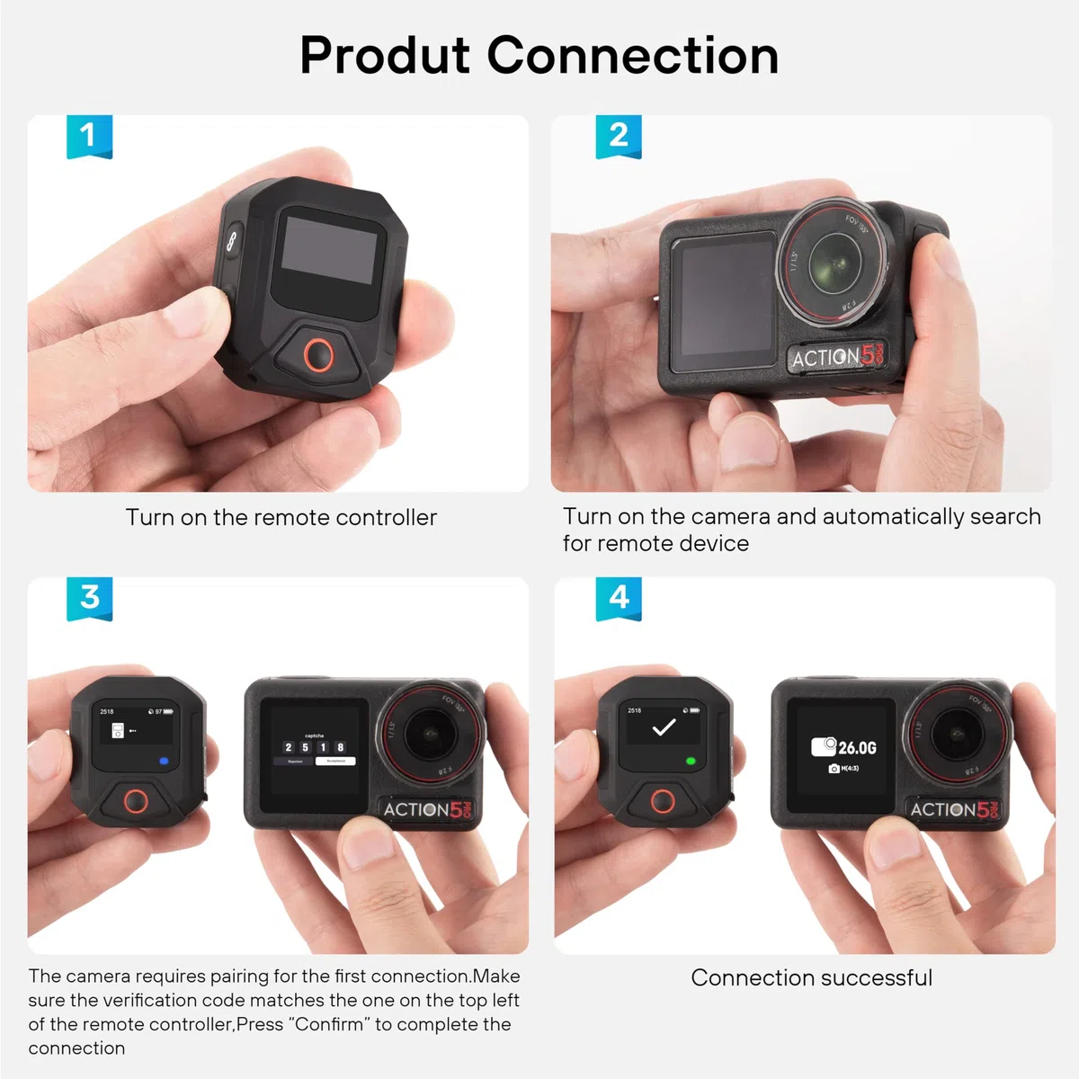 Treeboy Bluetooth GPS Remote Control per DJI Action 5 Pro/Action 4 - Accessori Intelligenti a 25M