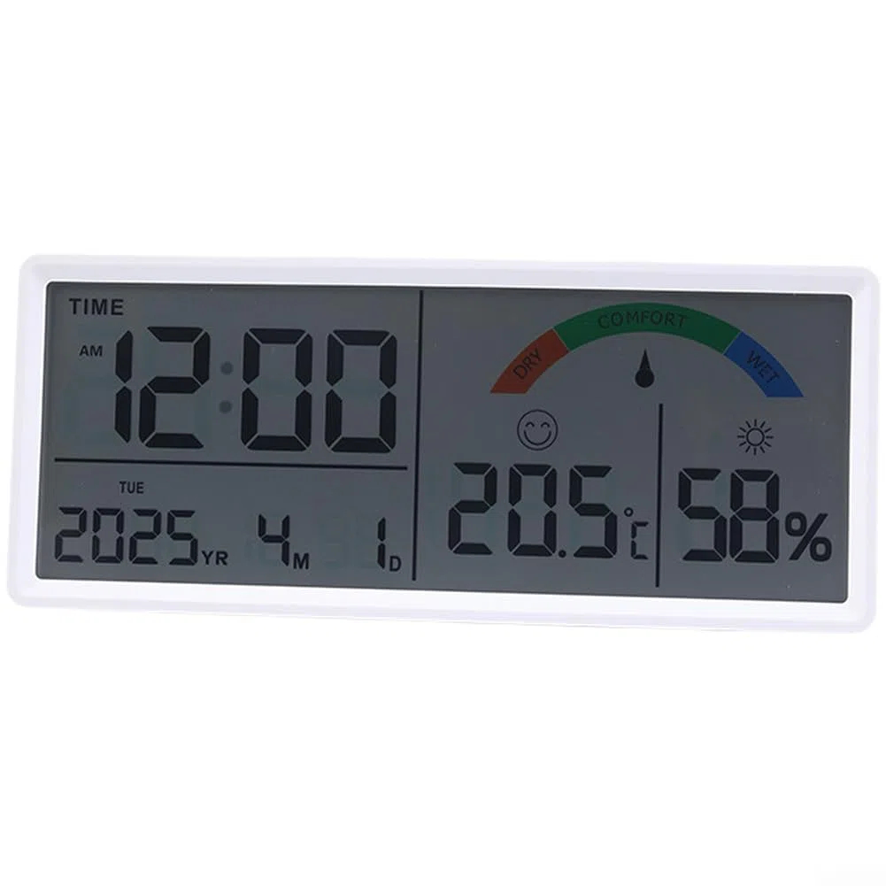 Grande orologio da parete digitale LCD con display a temperatura e umidità, calendario sveglia e formato 24 ore, moderno orologio da scrivania rettangolare elettronico per soggiorno