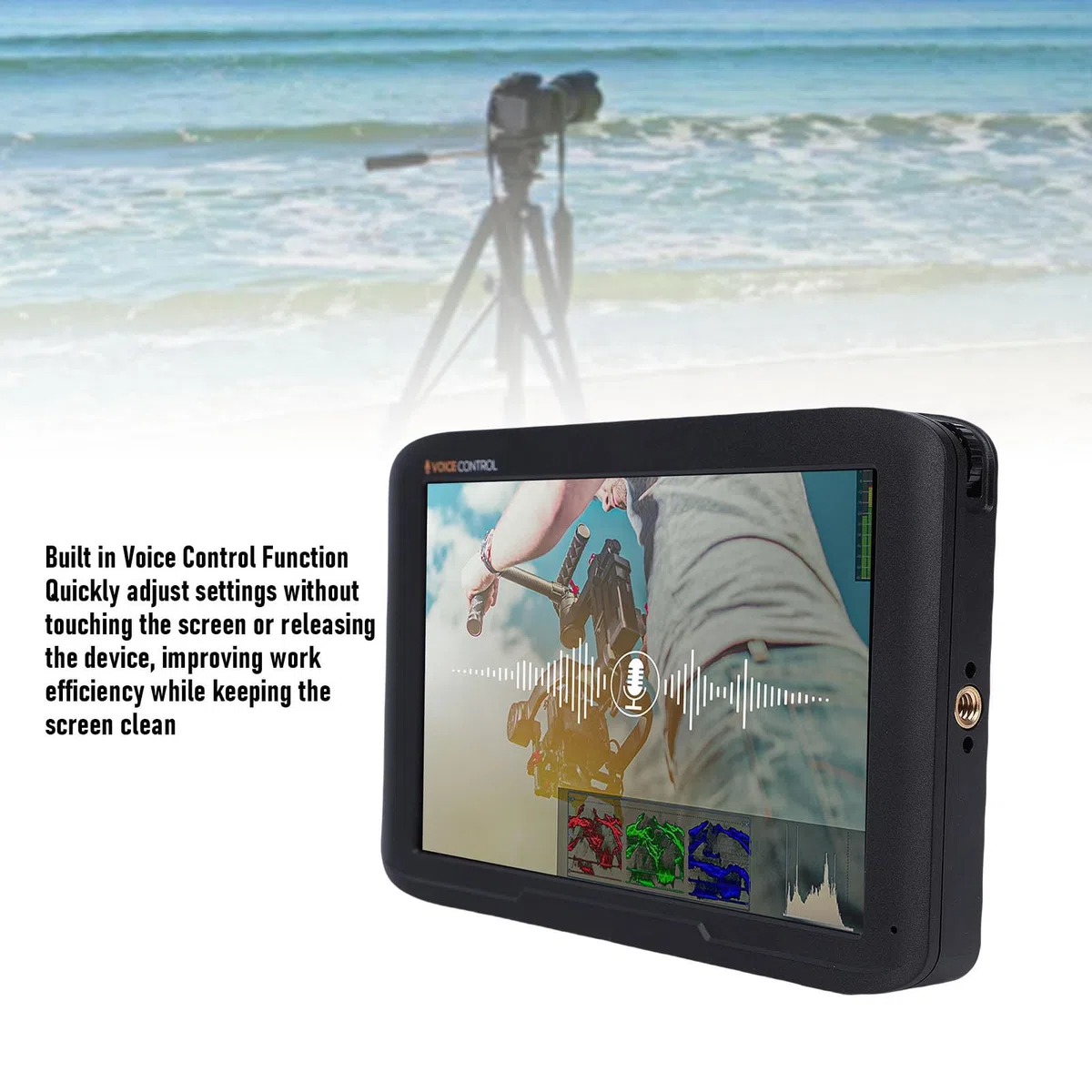 Jectse Display da 7 Pollici per Fotocamera, Risoluzione FHD 1920x1200, Ingresso/uscita 2.0 4K con Controllo Vocale e Parasole, per Fotografia e Video professionali.