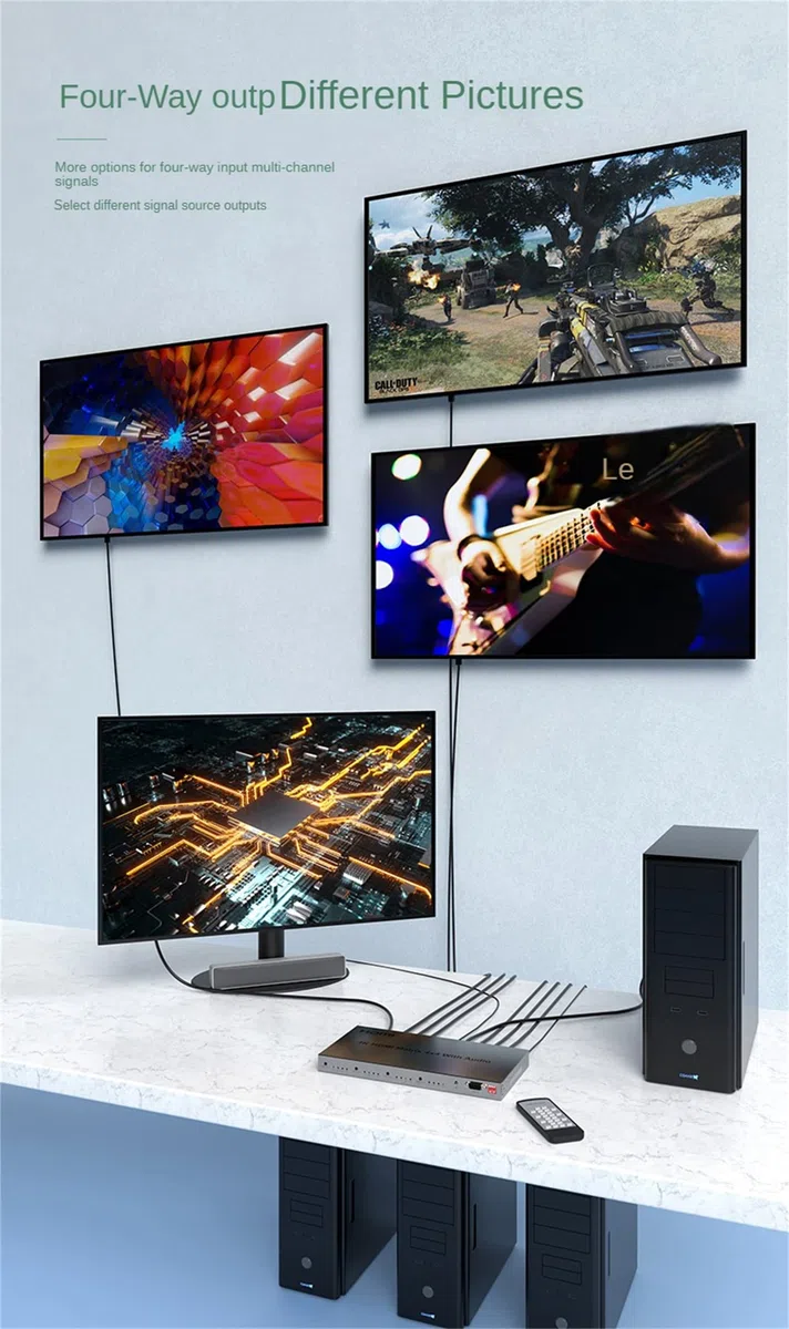 Matrix HDMI 4X4 con Audio, 4K@30Hz Switch 4 in 4 Out con Estrattore Audio, Selettore Splitter Supporto HDR HDCP2.2 EDID
