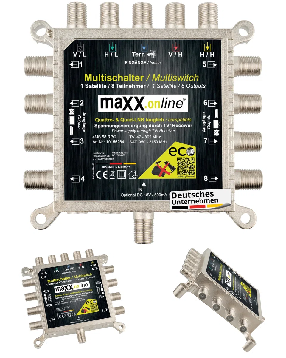 Commutatore satellitare 5 in 8 Multiswitch 5/8 – a Risparmio energetico con Zero-Watt Funzione-Standby - EMS 58RPQ Compatibile con Quad-LNB