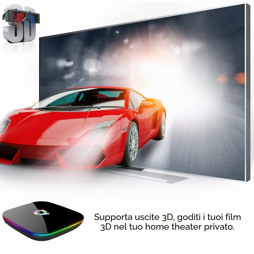 Android TV Box, Q Plus Smart TV Box con Android 10.0 2GB RAM 16GB ROM Processore Quad Core Cortex-A53 Supporto 6K 3D 2.4GHz WiFi 10/100M Ethernet