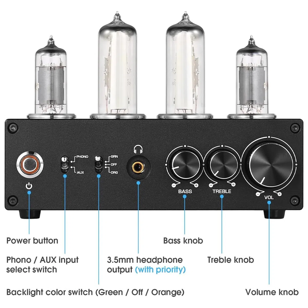 Phono Preamplificatore Vacuum Tube con controllo del guadagno e manopola del volume per giradischi MM, stereo RCA/3,5 mm per sistemi audio domestici