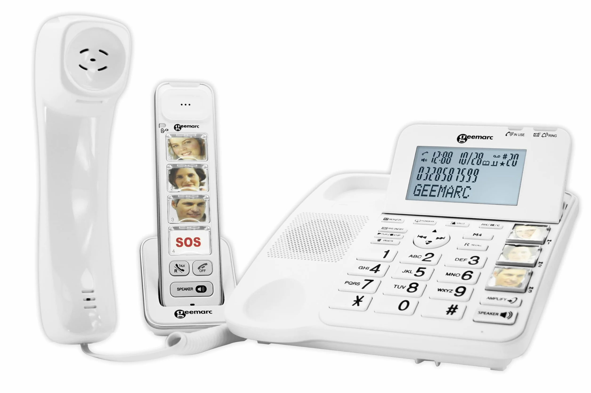 Geemarc Amplidect 295 Combi Photo - Telefono Fisso con Amplificatore e Ricevitore aggiuntivo con Grandi Tasti fotografici Personalizzabili per Anziani - Perdita dell'Udito da Bassa a Media - Versione