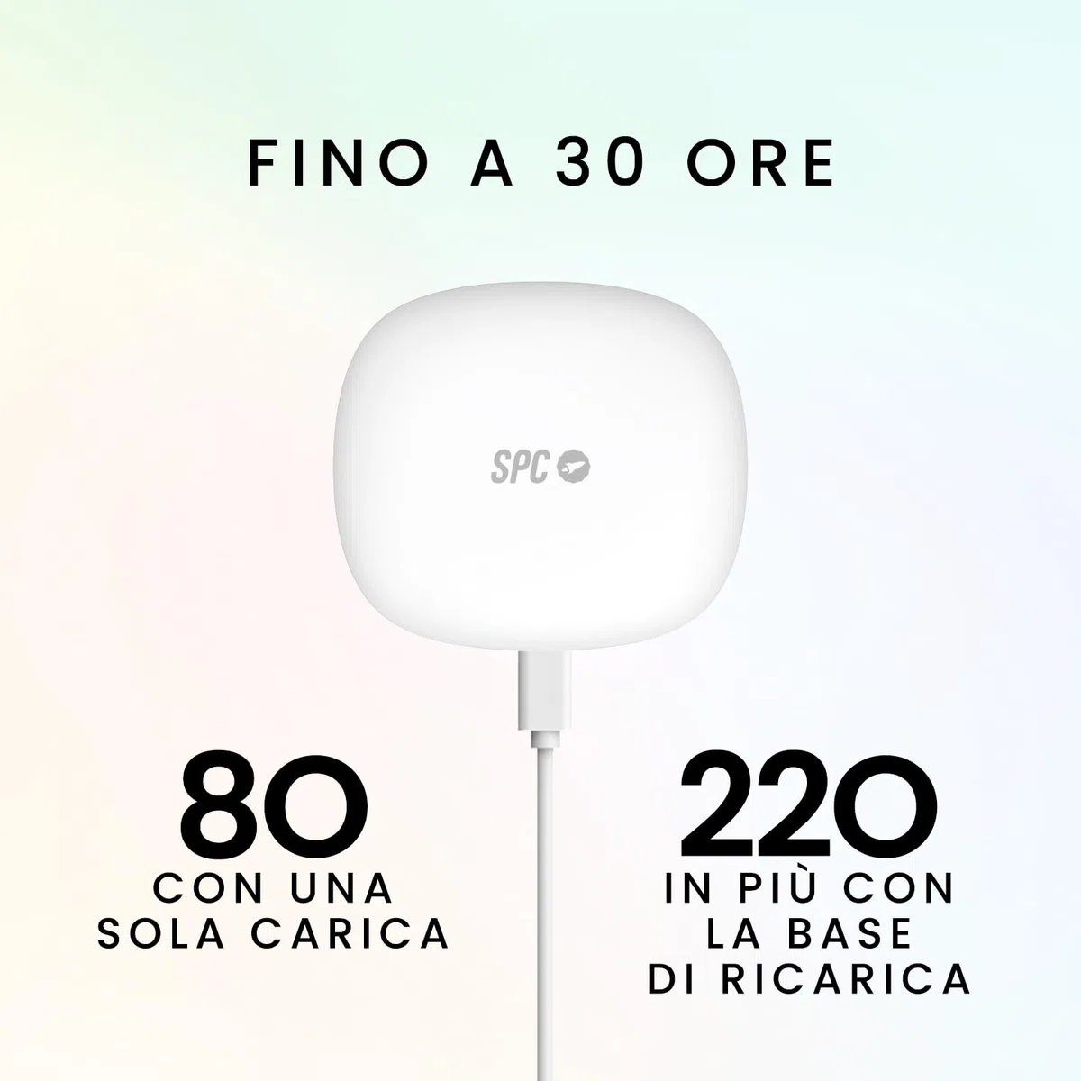 SPC Ether 2 Sense – Cuffie wireless Bluetooth Open-Ear con cancellazione del rumore nelle chiamate, batteria a lunga durata (30h), microfono, doppia connettività, IPX4 - Bianco