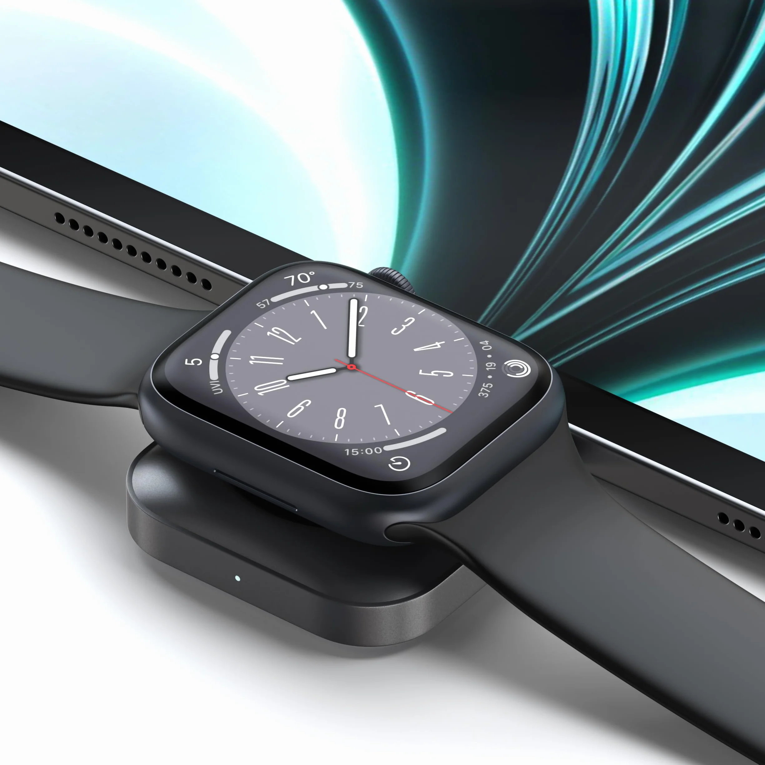 SATECHI Caricatore Wireless Magnetico USB C 5W per Apple Watch Ultra 3 2 1, Series 11 e precedenti e AirPods, Compatto in Alluminio, Base di Ricarica Wireless Certificata MFi – Cavo non incluso