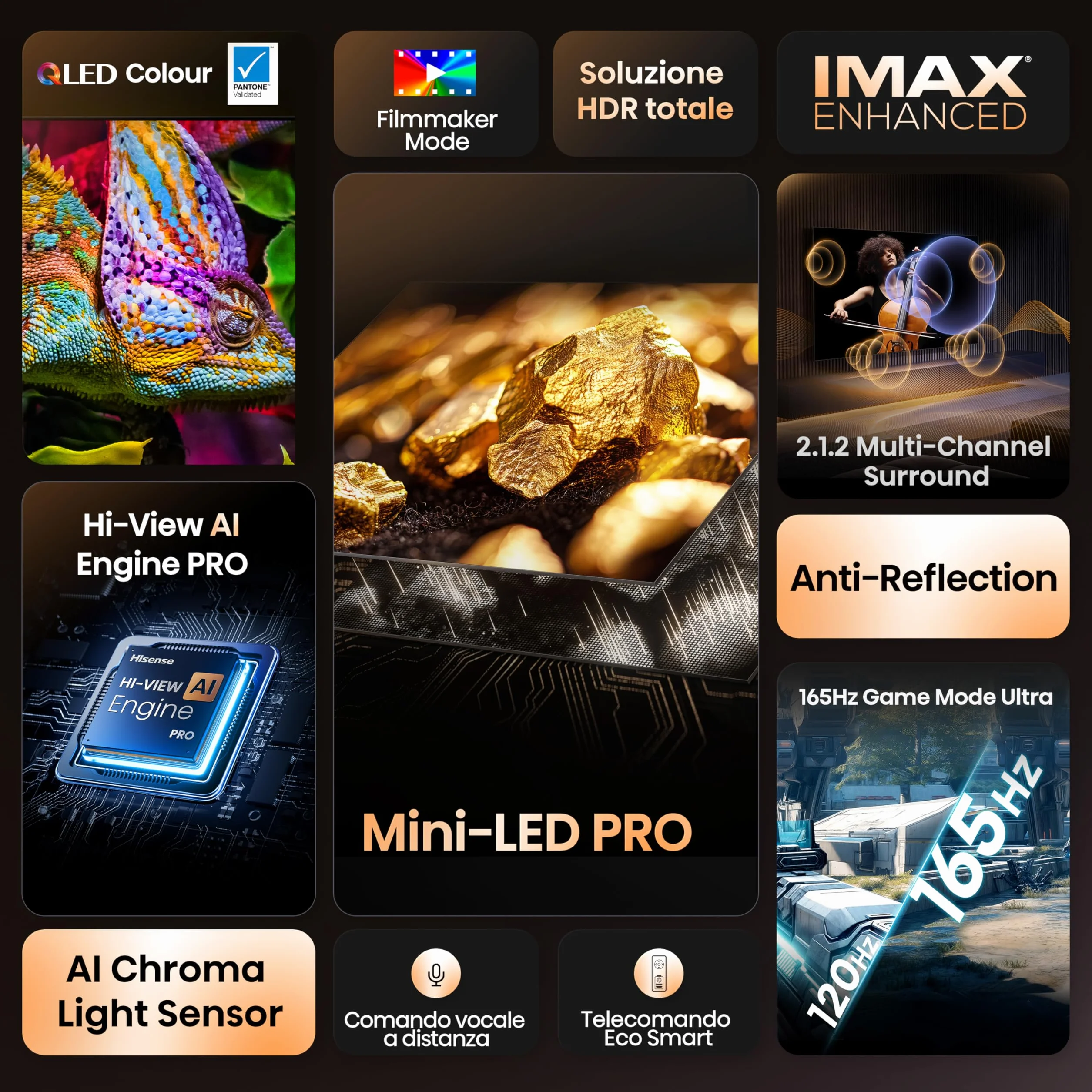 Hisense Smart TV MiniLED 85" 4K 85U7Q PRO, Smart TV VIDAA con 1000+APP, Dolby Vision IQ, HDR 10+ Adaptive, 165Hz Game Mode Ultra, Dolby Atmos 2.1.2 con Subwoofer
