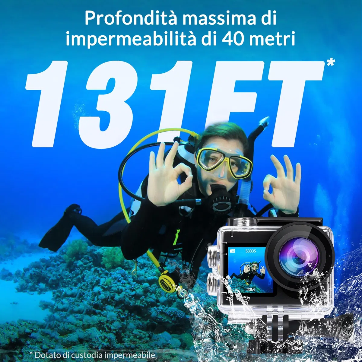 icefox Action Cam, 20MP Action Cam 4K con Touch Screen, Stabilizzatore EIS, impermeabile fino a 40m sotto l'acqua, con Microfono, grigio