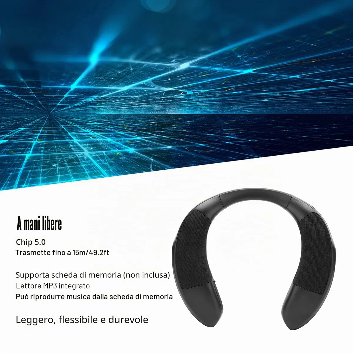 GOWENIC Altoparlante con Archetto da Collo, BT 5.3, Chiamate Chiare, Audio Stereo Surround 3D, Design Ergonomico, Portatile Senza Fili per Casa