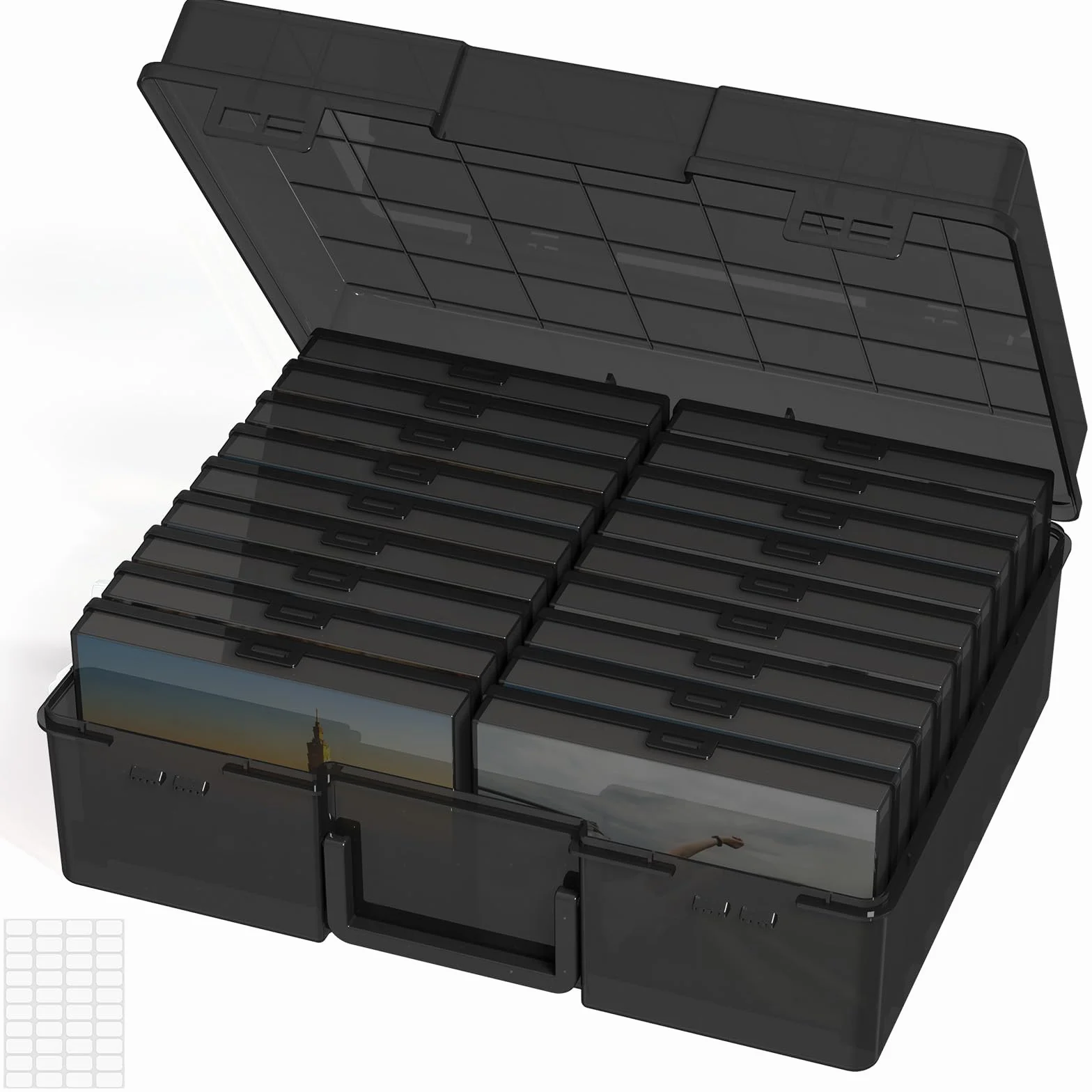 Lifewit Scatola Portafoto 10 x 15 cm, 4R 18 Scomparti Scatola Foto Interna, Organizer Foto con Manico, Scatola Portaoggetti Plastica per Semi, Cartoline, Artigianato, Adesivi, Nero, 1 Pezzi