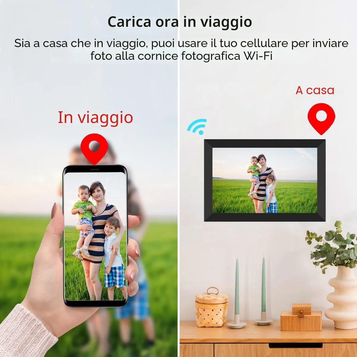 Cornice Digitale Frameo WiFi 32 GB 10,1 Pollici Cornice Digitale Foto 1280 x 800 IPS Touch Screen LCD Cornice Per Foto Con Rotazione Automatica Momenti Istantaneamente Condivisi Tramite l'app Frameo