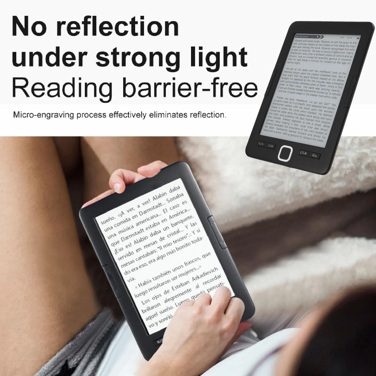 Zunate Lettore di Ebook da 6 Pollici con Kit di Casi di Protezione, Carta da 8G 128 MB Schermo Portatile Digital Reader Digital Reader Supporta più Formati di Immagini di Testo per la