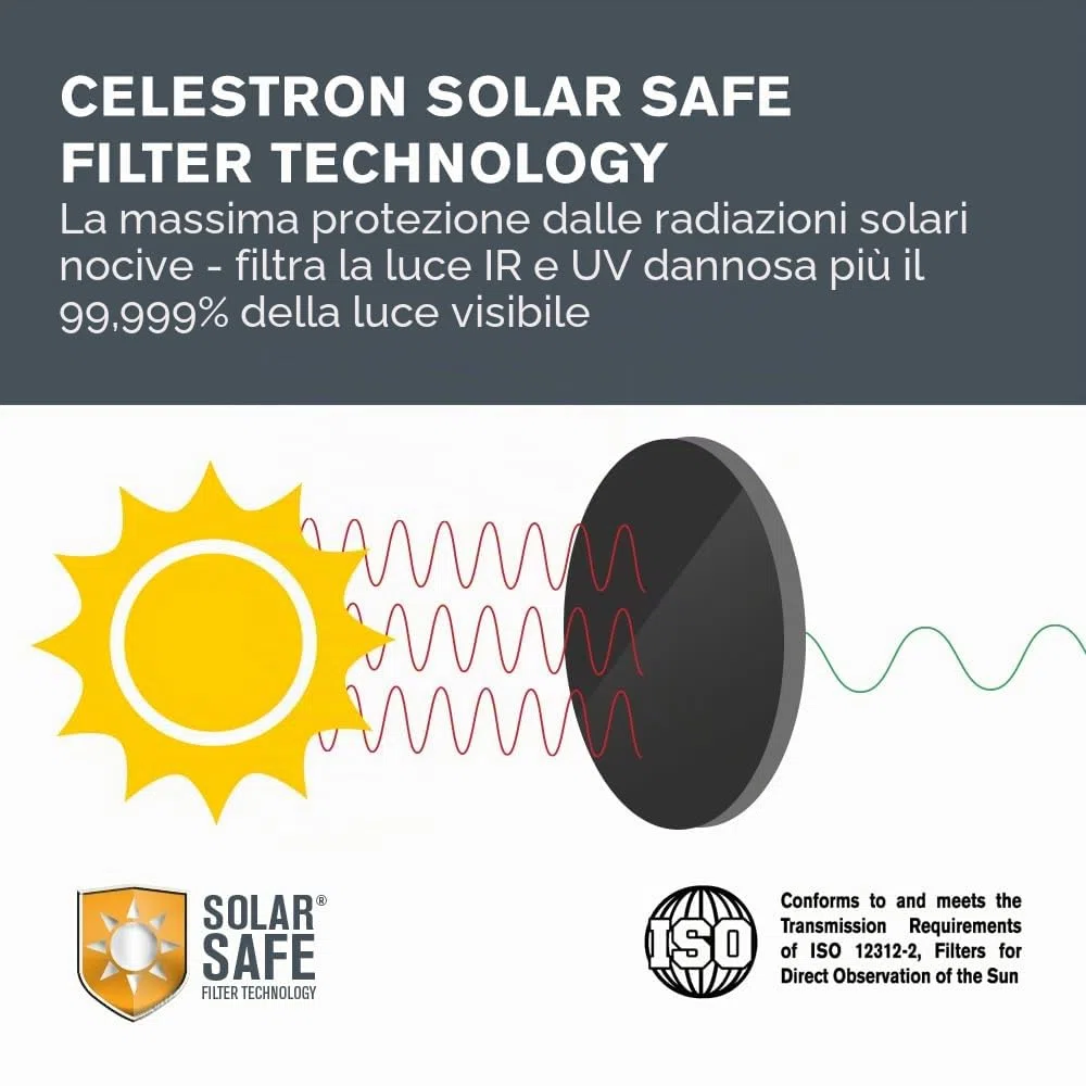 Celestron 71238 EclipSmart 10x42 Binocolo solare Porro - ISO 12312-2, impugnatura in gomma, ottica con rivestimento multiplo, vetro BK7, laccetto da collo e custodia morbida per il trasporto, nero