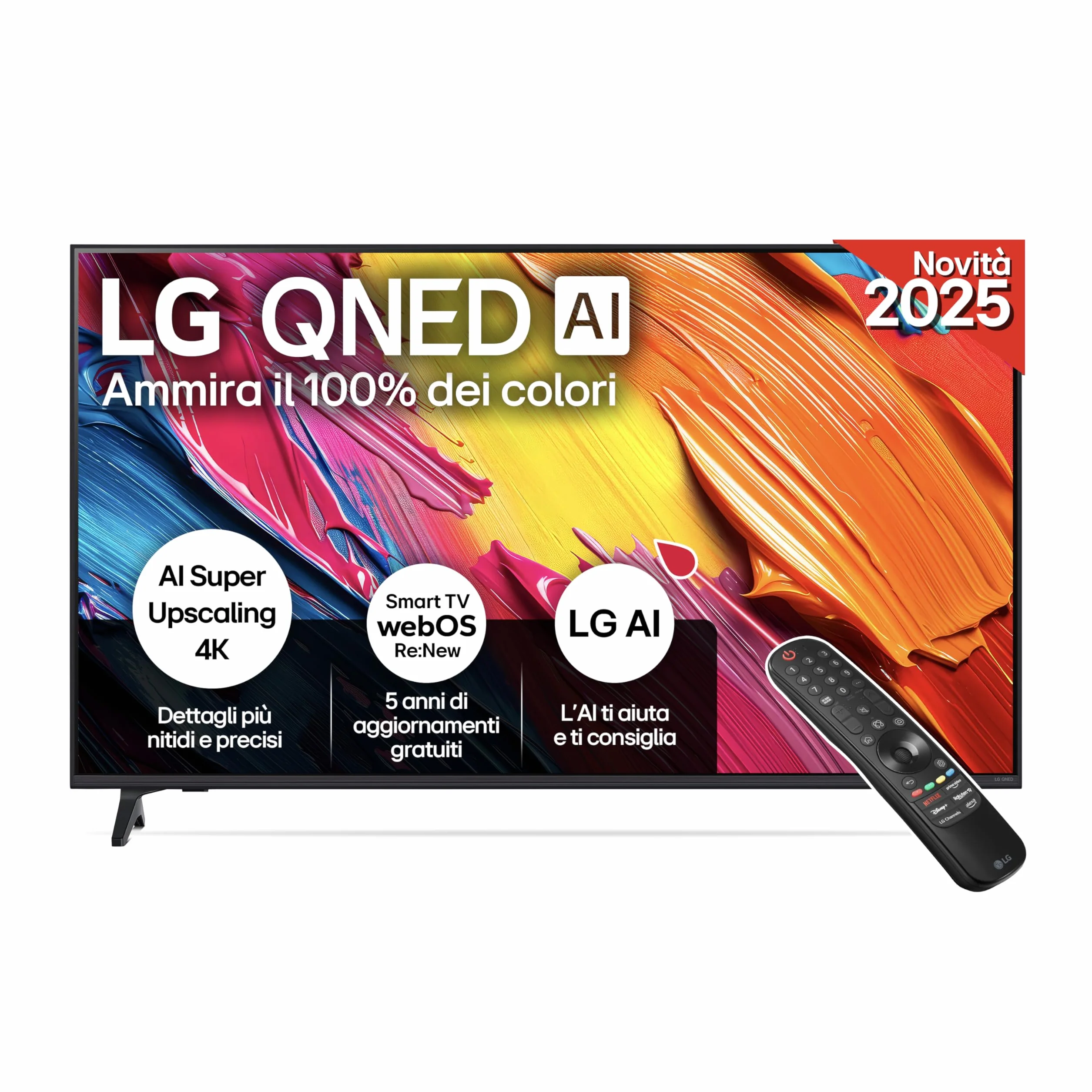 LG QNED AI 65 Pollici, Serie QNED70 2025 Smart TV 4K - 65QNED70A6A | Processore ?7 Gen8, Dynamic QNED Color, WebOS con AI, Telecomando Puntatore AI, Gaming con VRR 4K@60Hz