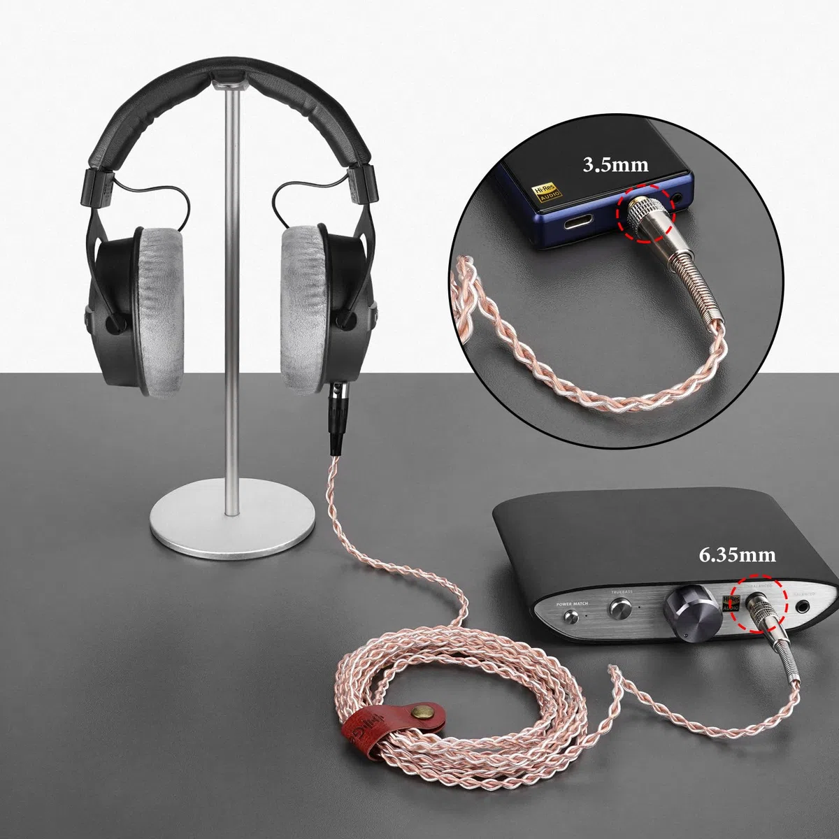 GEEKRIA Cavo audio di ricambio upgrade placcato argento Apollo compatibile con Beyerdynamic DT 900 PRO X, DT 770 PRO X, 6,35 mm/3,5 mm – cavo per cuffie per amplificatore da desktop (10 ft / 3 m)