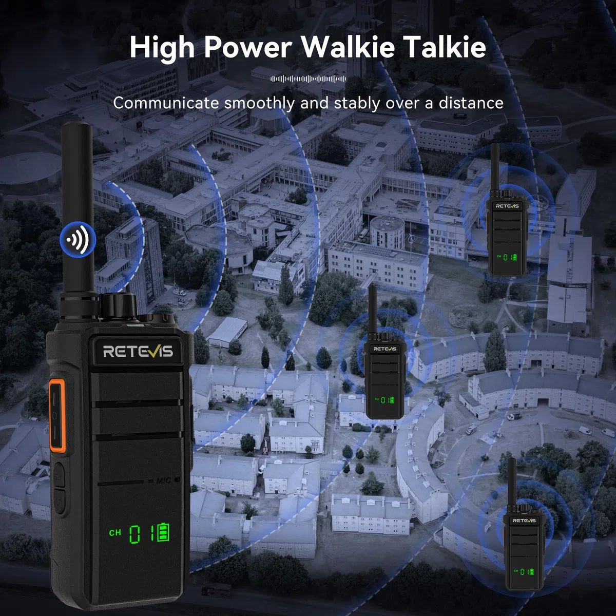 Retevis RB626H Walkie Talkie Lungo Raggio, Ricetrasmittenti Professionali Caricatore a 6 Vie 2000mAh, con Schermo, VOX, llarme di Emergenza Walkie Talkie Portatile per Sicurezza,Scuola(Nero,6 Pezzi)