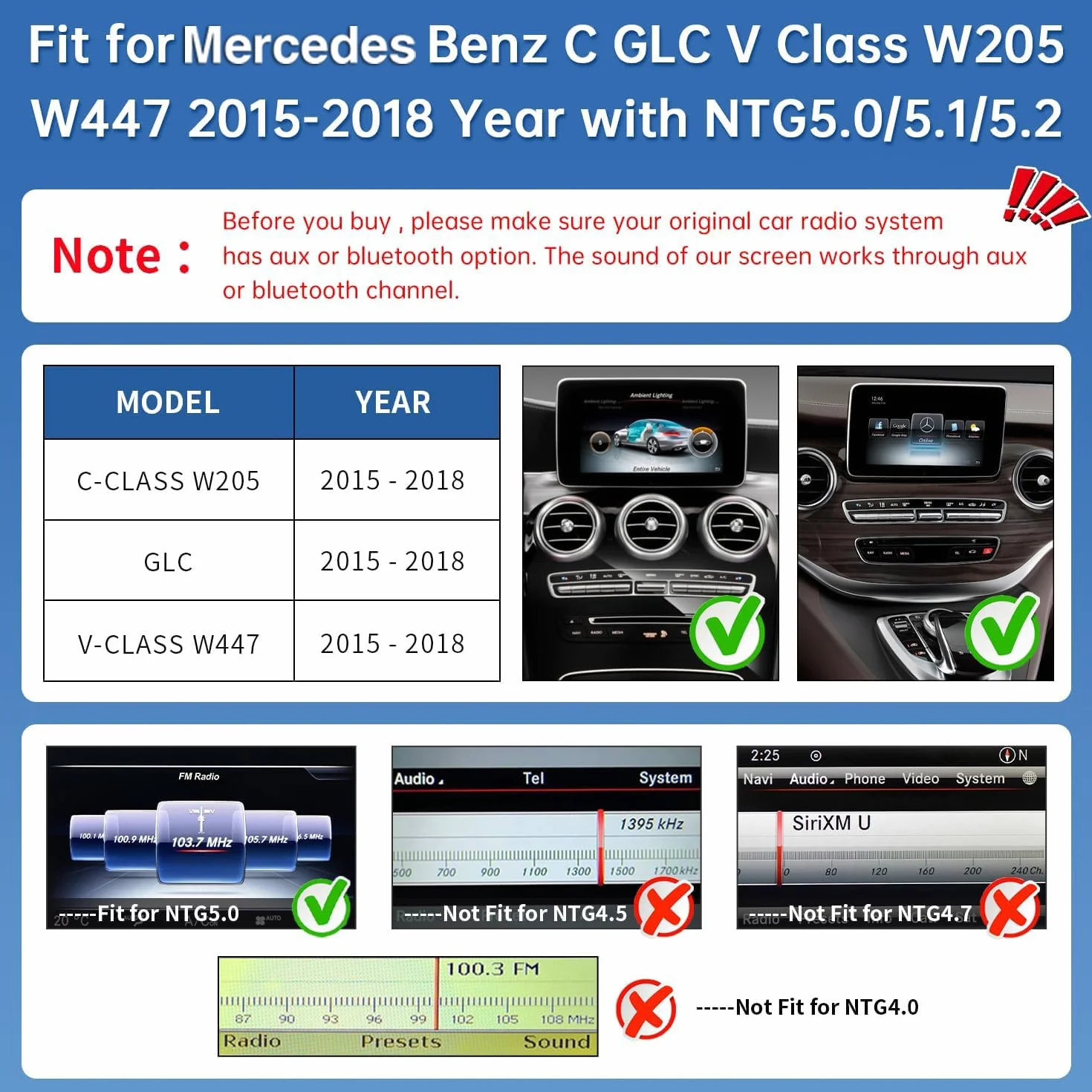 Road Top Autoradio CarPlay 12,3" per Mercedes Benz C GLC V W205 con NTG5 | 2015-2018, Schermo Touchscreen ultrasottile Linux HD IPS, CarPlay senza fili, Android Auto, MirrorLink, Autoradio Bluetooth