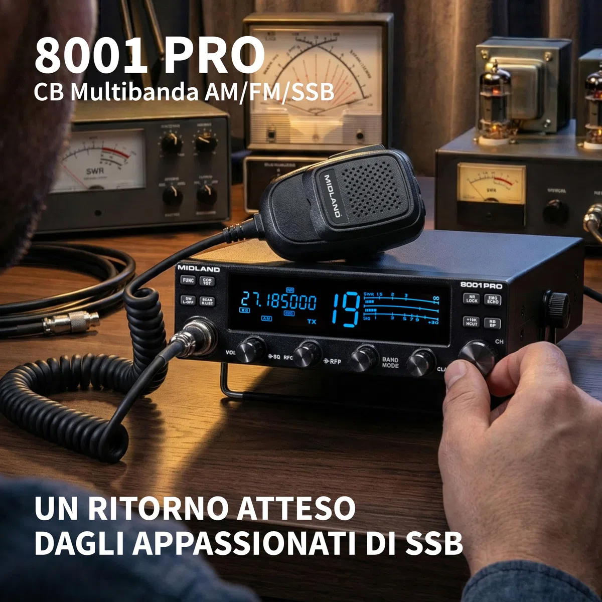 Midland - Kit Vivavoce Bluetooth Dual Mike per Radio CB 4 Pin, Microfono Preamplificato con DSP, PTT Wireless, BLE - Hands Free, Compatibile con Midland 8001 XT e STABO XM 4082/3044/3003, App CB Talk