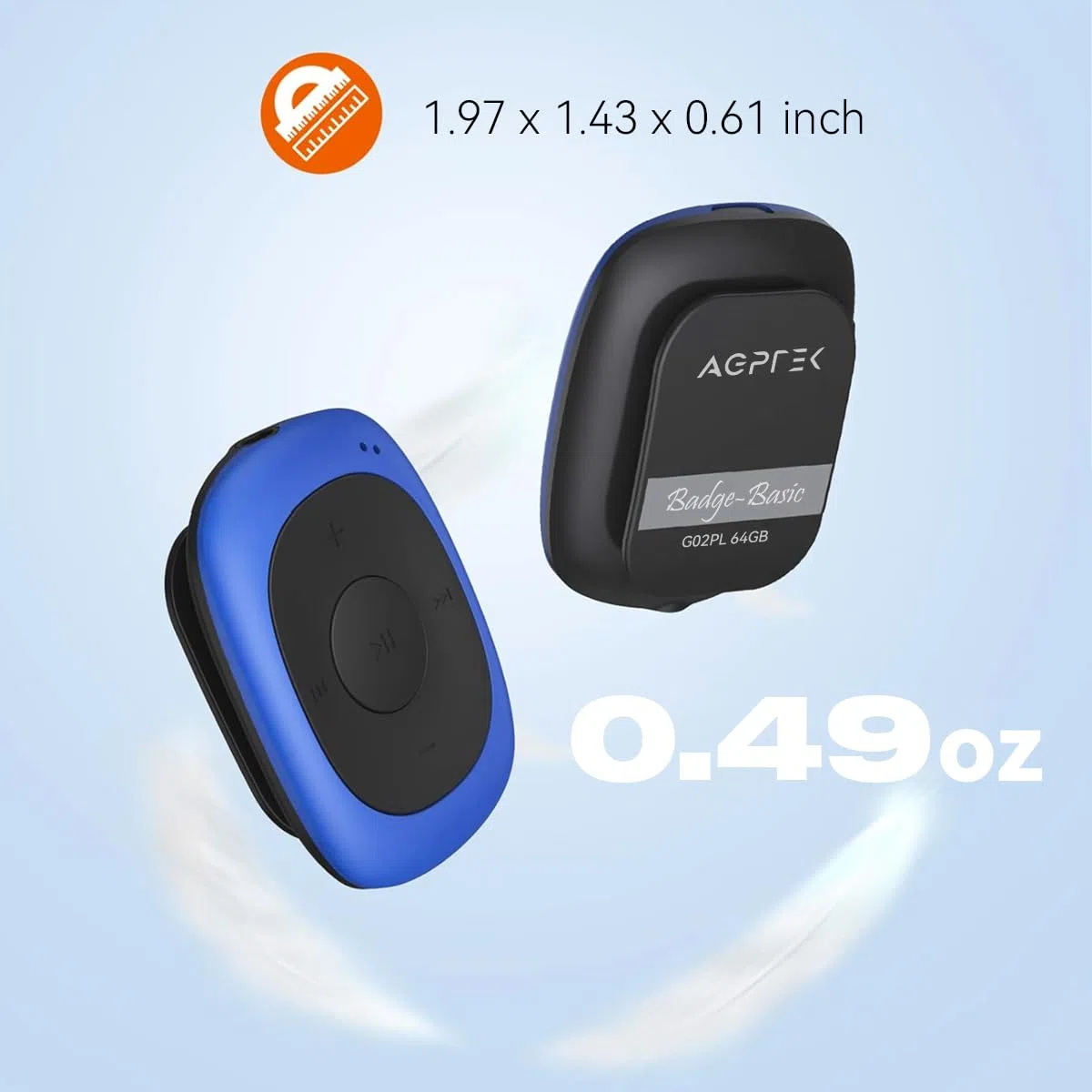 AGPTEK 64GB Lettore MP3 con Clip, Lettore MP3 Sportivo Portatile con Radio FM e Riproduzione Casuale di Musica Mini Lettore Musicale per la Corri con Guscio in Silicone e Cuffie Cablate, Blu