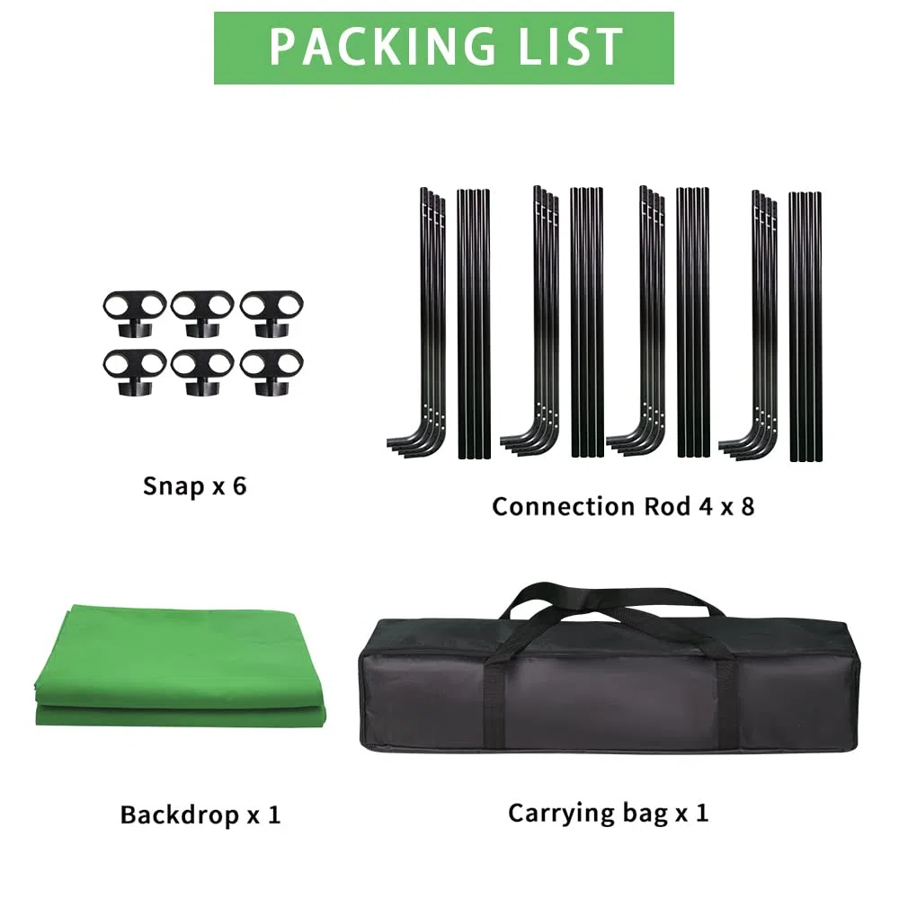 2,4 m x 4 m Portable Large Chromakey Green Screen Sfondo con supporto per fotografia sfondo sistema di supporto per studio fotografico riprese video, live streaming, feste, keying,