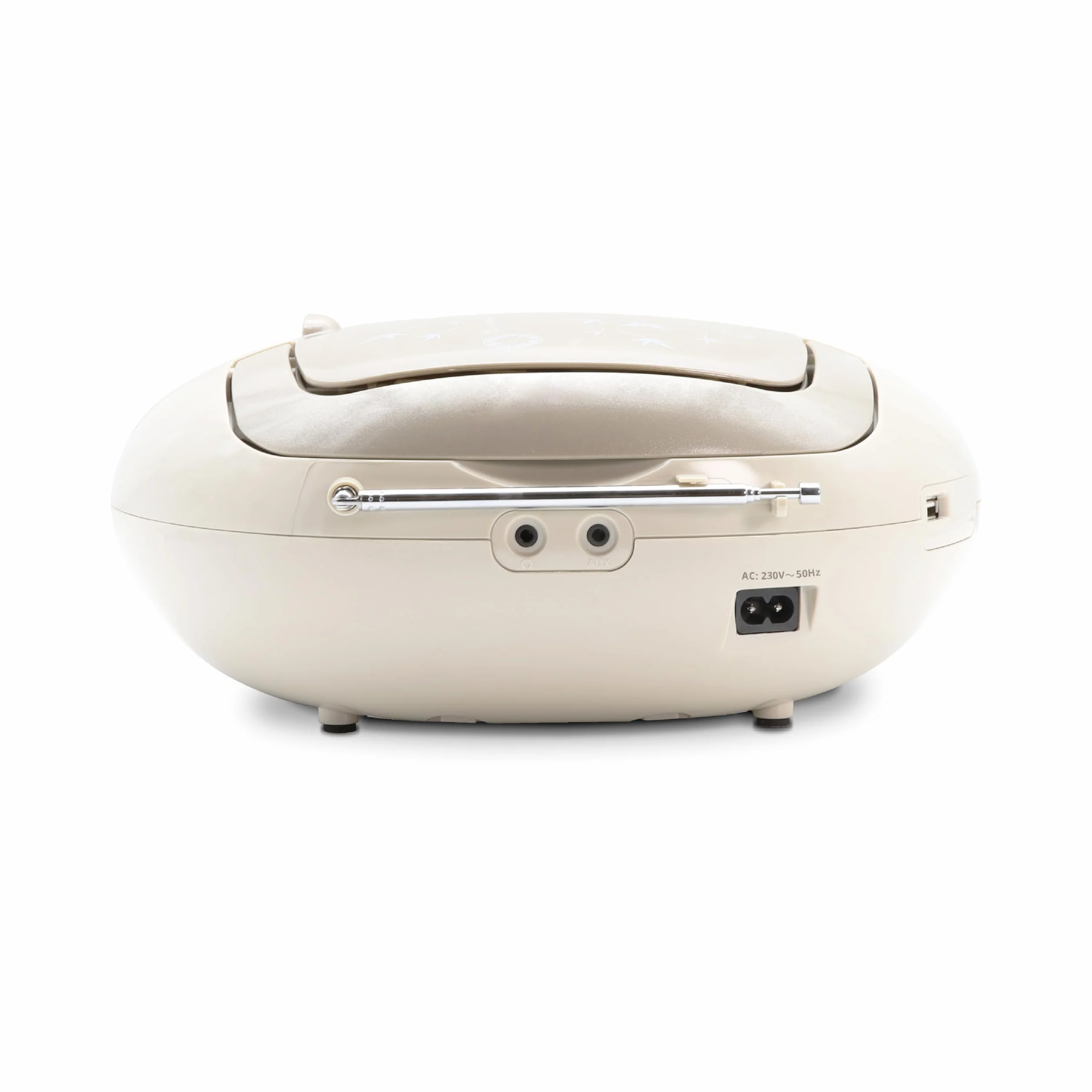 MOOOV Soft Grey, lettore CD portatile, riproduzione CD-R/CD-RW/CD-MP3, radio FM, porta USB, audio stereo 6W, impugnatura ergonomica, funziona su alimentazione o batterie