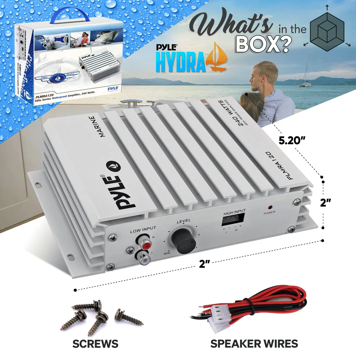 Pyle PLMRA120 - Amplificatore a 2 canali, impermeabile, da 240 W, colore: Argento