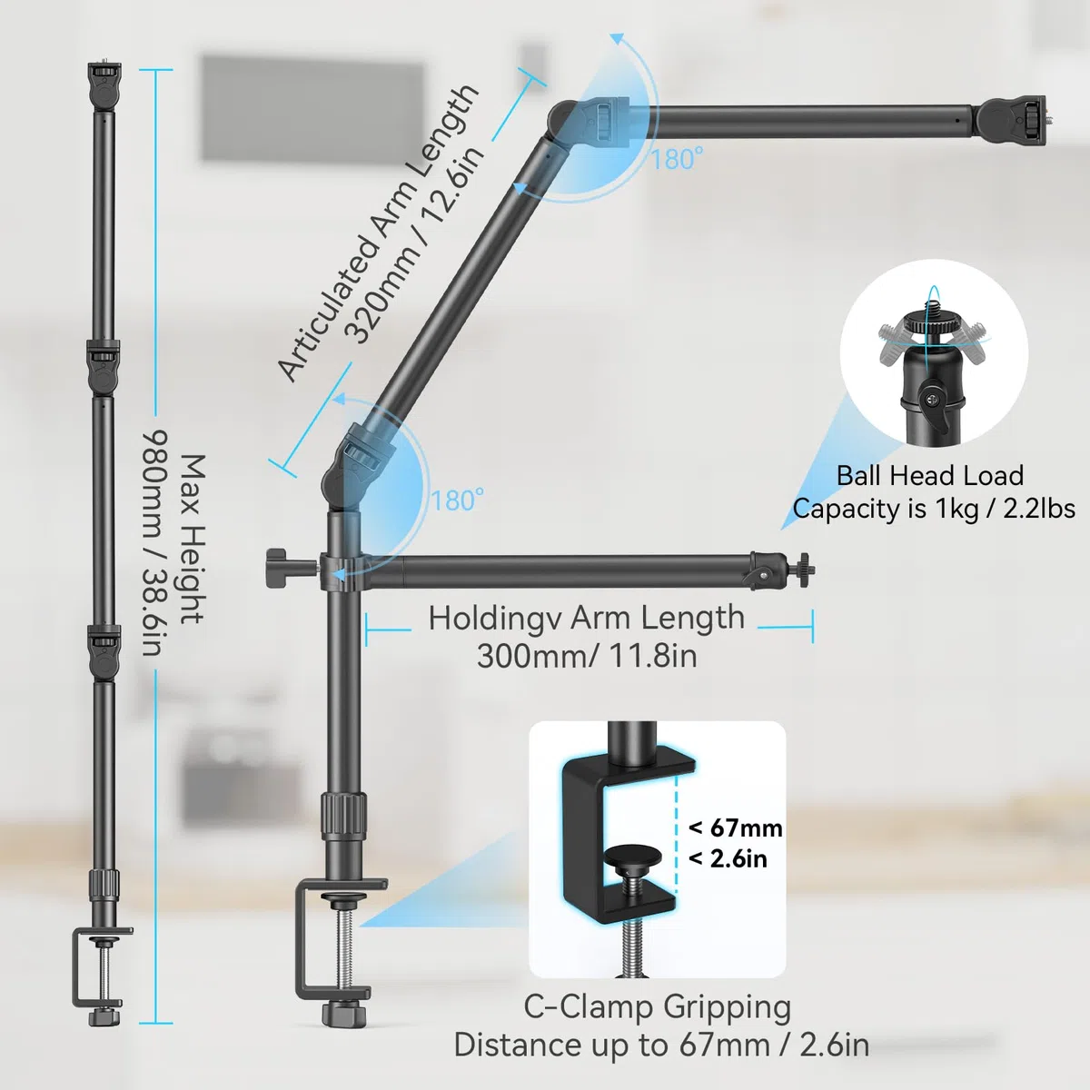 SMALLRIG Staffa per Fotocamera da Tavolo Live, Supporto da Tavolo per Telecamera Sopraelevata con Braccio Flessibile Staccabile, Morsetto a C da Tavolo per Fotografia Videografia dal Vivo - 4456