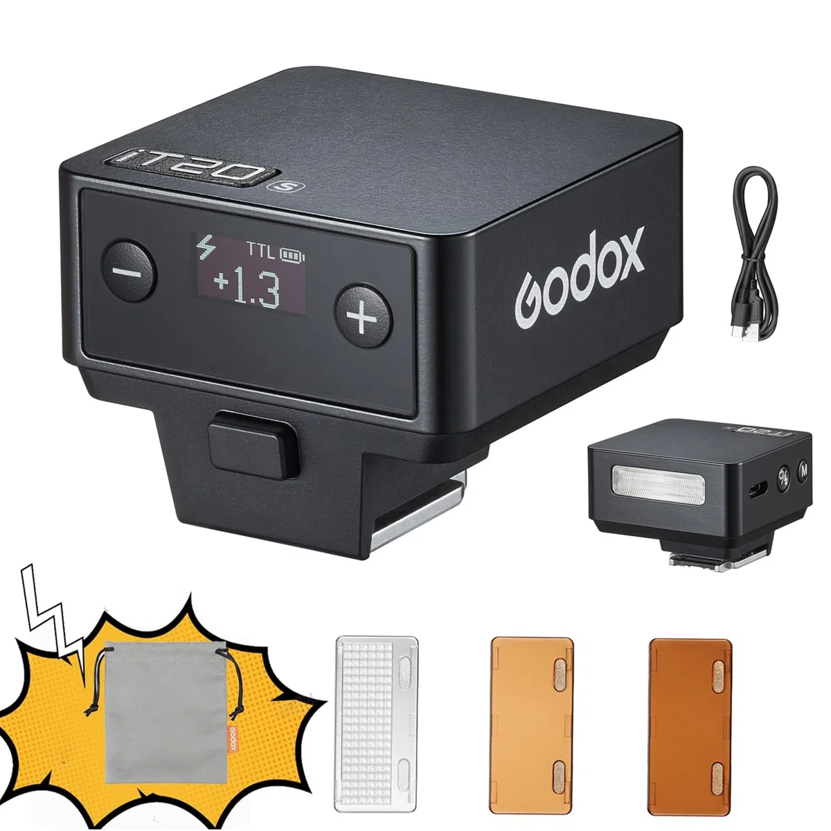 Godox iT20 C TTL Flash Speedlight 700 tempo di flash, tempo di riciclaggio 1,5 s, con filtri colorati magnetici per fotocamere Canon (nero, C)