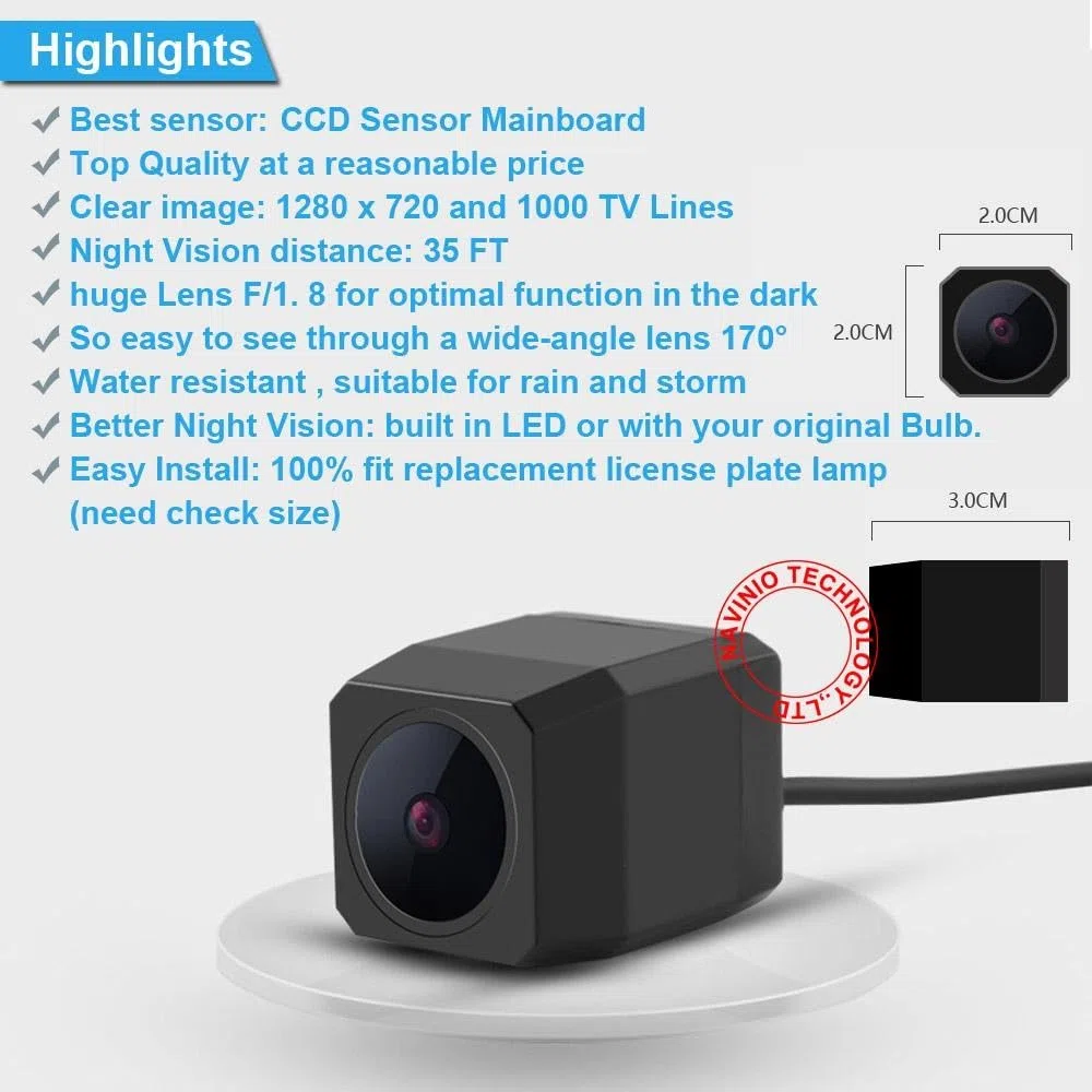 Telecamera posteriore per auto, 1280 x 720 pixel, HD, supporto per parcheggio, visione notturna, per Ford Mondeo Chia-X/Carnivai/S-Max dal 2007 al 2012/Fiesta/Focus/Kuga