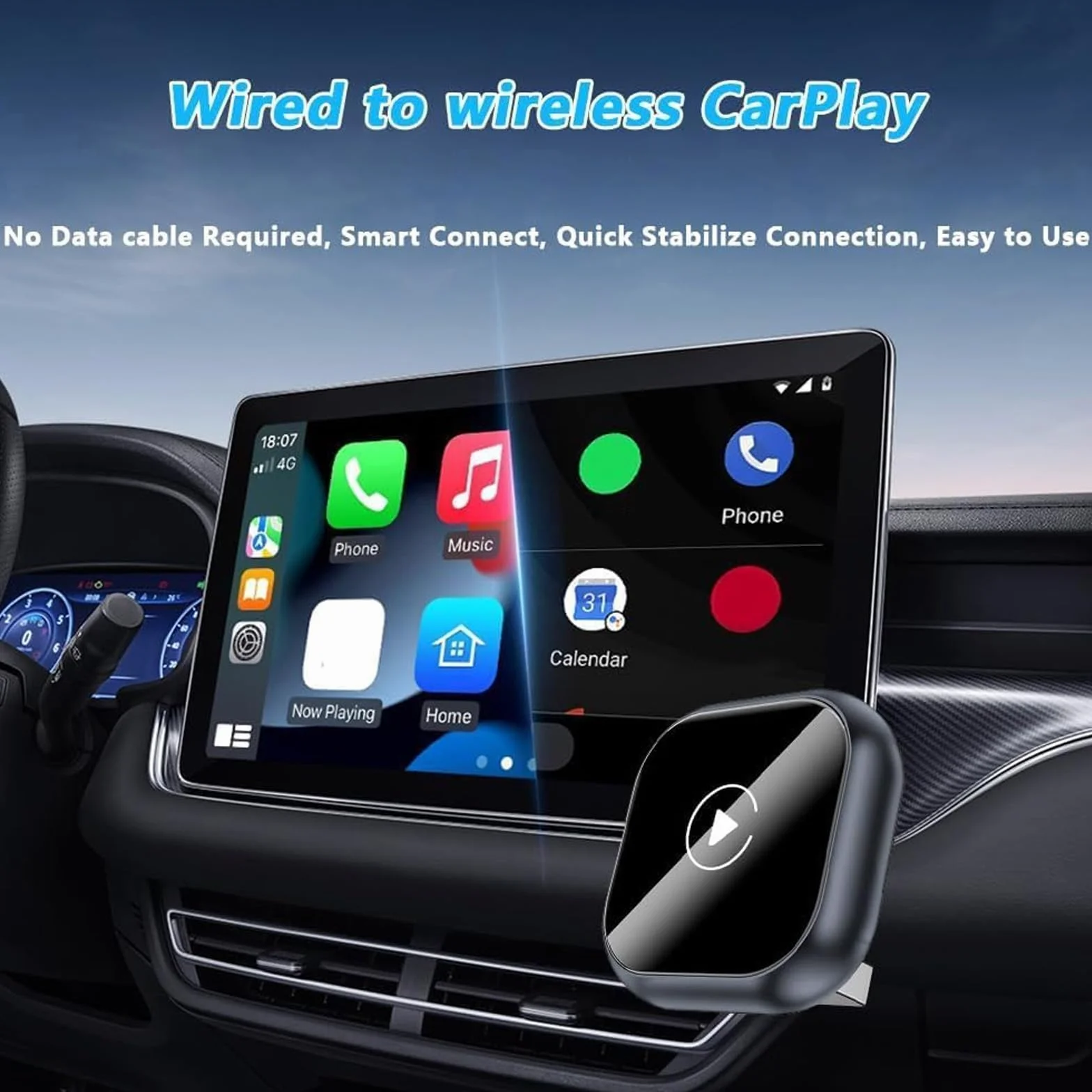 Wireless Carplay per Leapmotor T03 2024 2025 2026, Adattatore Auto Adapter Connessione Stabile Senza Ritard Plug Play Auto Accessori,A/Black