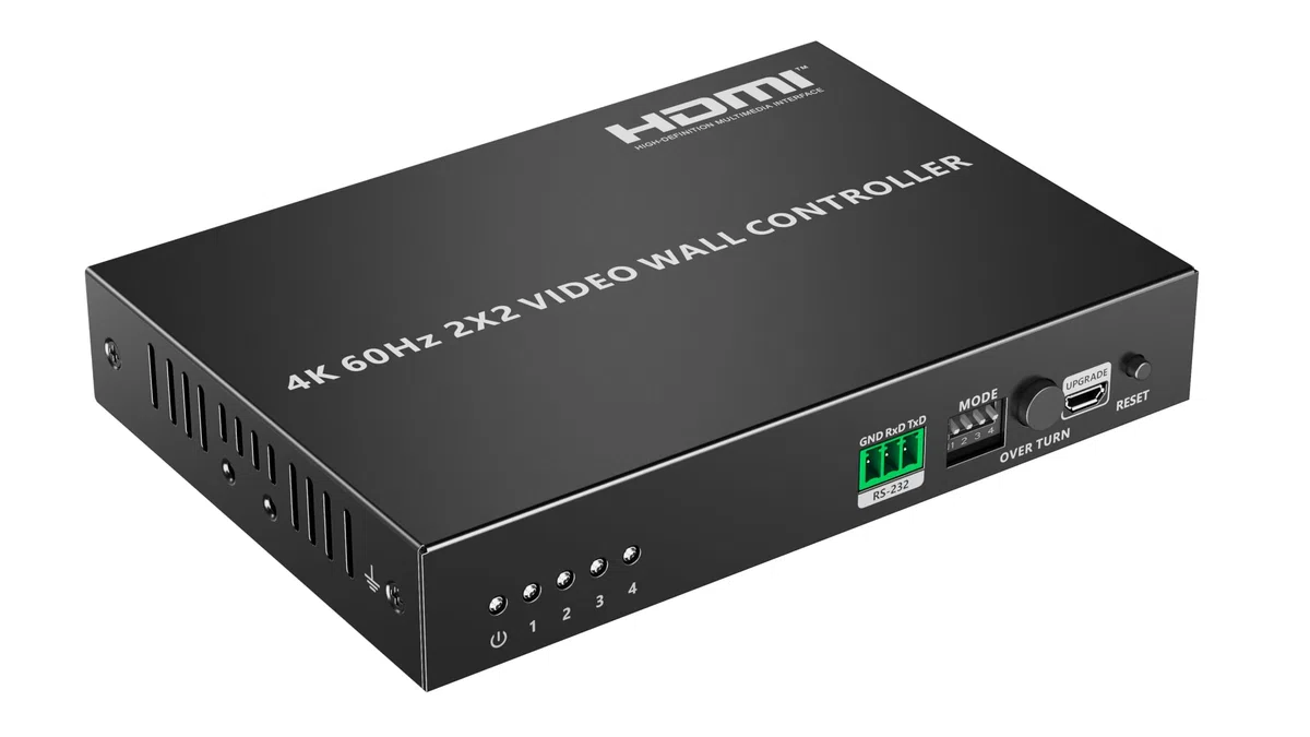 PremiumCord Controller Videowall HDMI 1-4, UHD 4K 2160p 60 Hz, Full HD 1080p, 8 Modalità di Visualizzazione, HDMI 2.0, HDCP 2.2, RS232, DIP Switch, Alloggiamento in Metallo, Nero