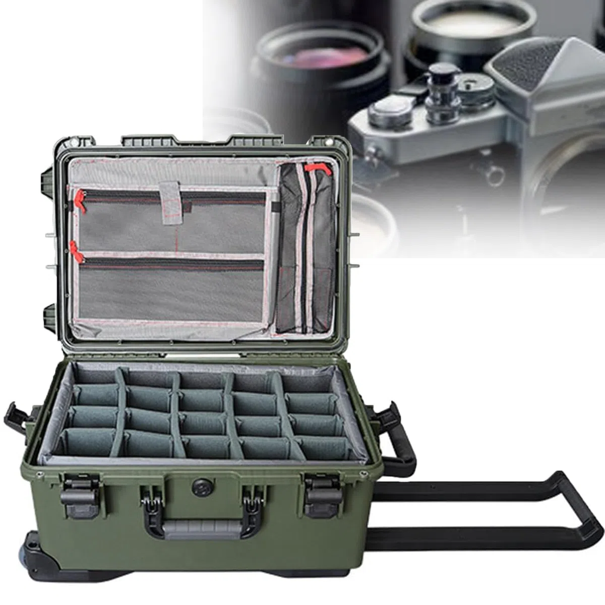 Zaino Con Ruote 2 In 1 Per Fotocamera, Valigia Con Ruote, Maniglia E Divisori Antiurto, Custodia Rigida Resistente Alle Intemperie, Custodia Impermeabile Ip67 Per Fotocamera, Per Fotocamere Green