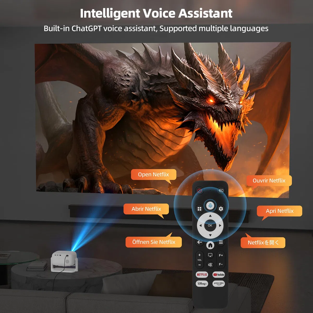 Bettdow per [Netflix Official] Proiettore Intelligente 4K, 1080P Autofocus/Correzione Trapezoidale, Videoproiettore con WiFi6 e Bluetooth 5.2, HDR 10/10+ Proiettore Home Theater, Bianco