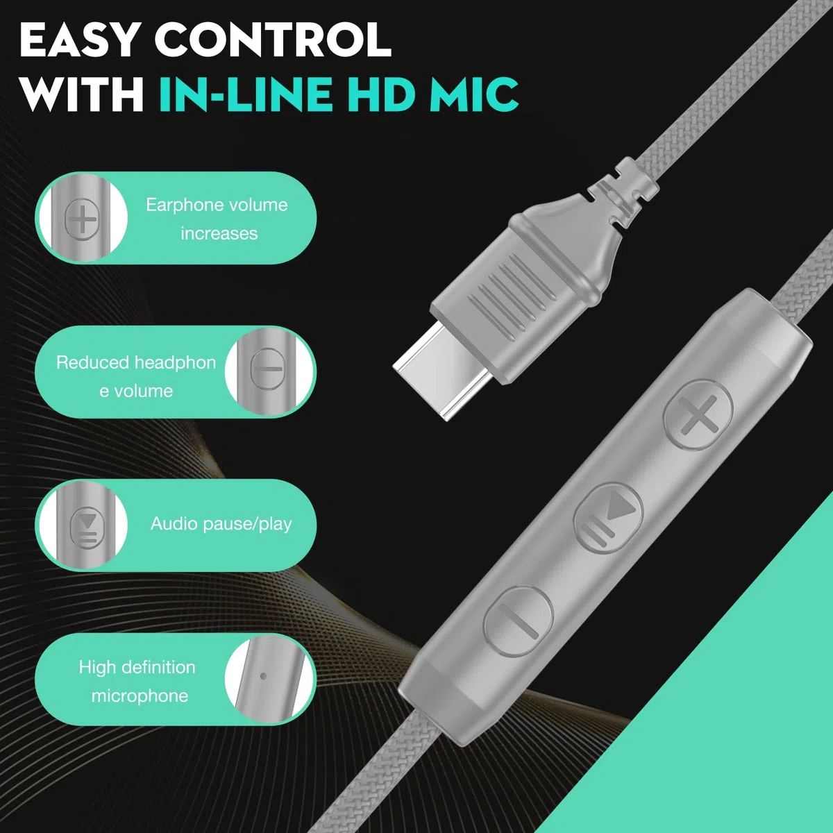 Bywulanda Cuffie USB C con microfono e controllo del volume, cuffie stereo over-ear per iPhone 15 16 Pro, cuffie pieghevoli cablate per smartphone, Chromebook, laptop, tablet, da viaggio