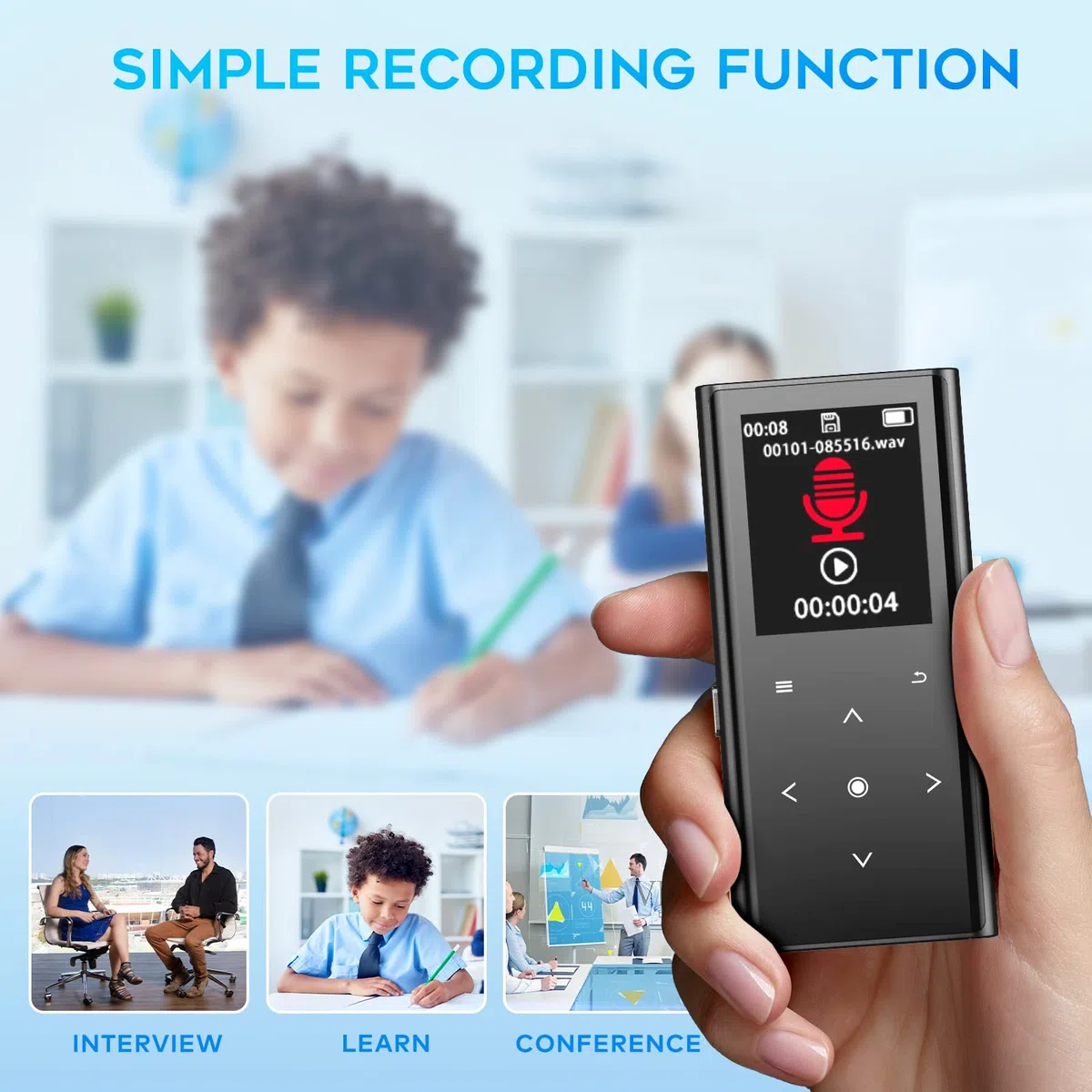 64GB Lettore MP3, Lettore Musicale con Bluetooth 5.2, Altoparlante HD Integrato, FM Radio, Registratore Vocale, Mini Design, Peso 70G, Suono HiFi, Ideale per Lo Sport, Auricolari Inclusi