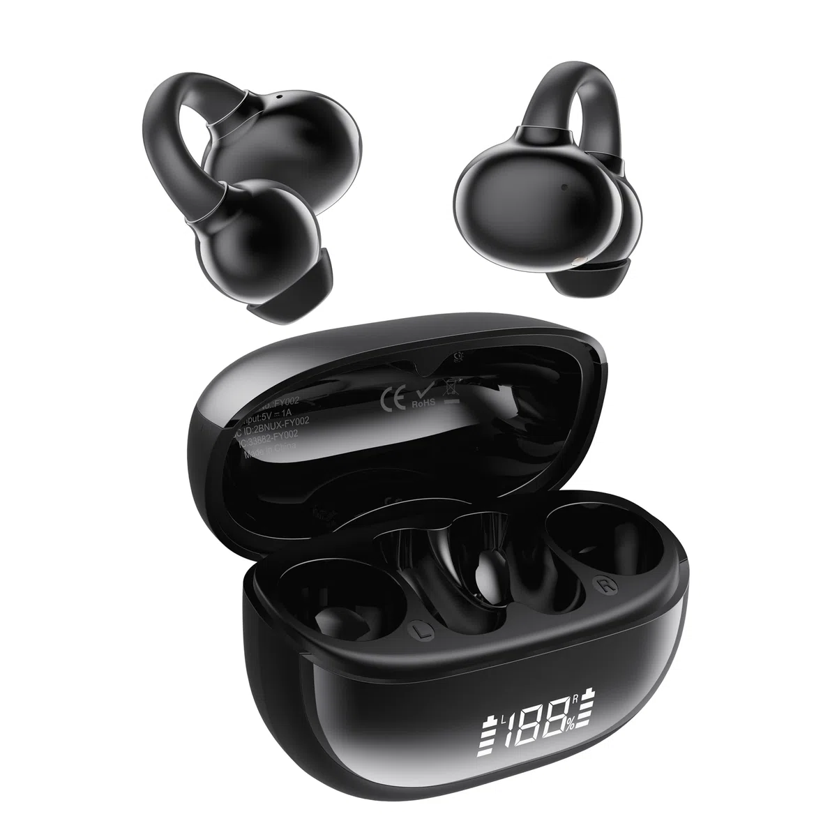 Auricolari wireless Bluetooth 6.0, con clip, con clip per orecchio aperto, 50 ore di autonomia, per allenamento sportivo, impermeabili, compatibili con iPhone e Android