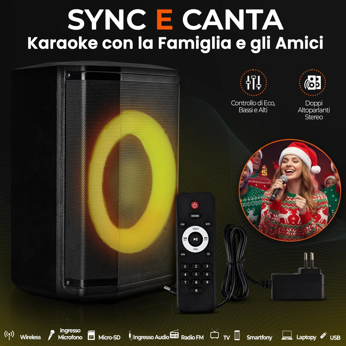 Pyle Cassa Bluetooth Potente, Altoparlante Bluetooth Portatile, Cassa Audio, Speaker, Woofer 20 cm, 120 Watt, Luci Colorate, TWS, Microfono, USB/Micro SD/FM, Tripod, Uso Interno/Esterno