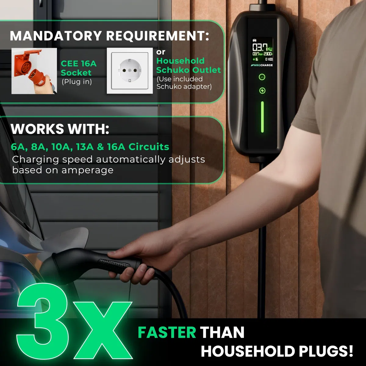 Cavo di ricarica tipo 2 con spina CEE [3 fasi, 7 m, 6-16 A] - stazione di ricarica da parete mobile e caricabatterie EV - ricarica rapida auto elettrica - compatibile con VW, Tesla, BMW